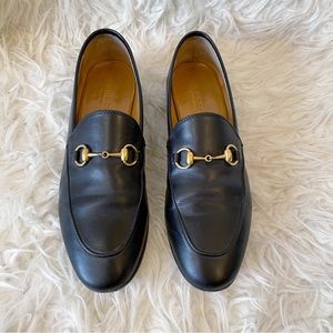 Gucci Jordaan Horsebit Leather Loafer Black Gold size 37.5